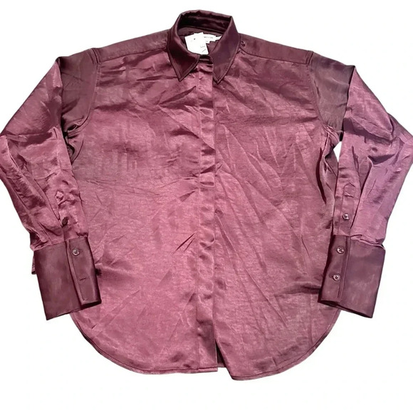 NWT Good American Washed Satin Weekend Shirt Malbec003 Size XXS/XS - Picture 5 of 16